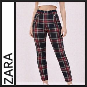 NWOT ZARA Red & Black Tartan Slim Ankle Pants